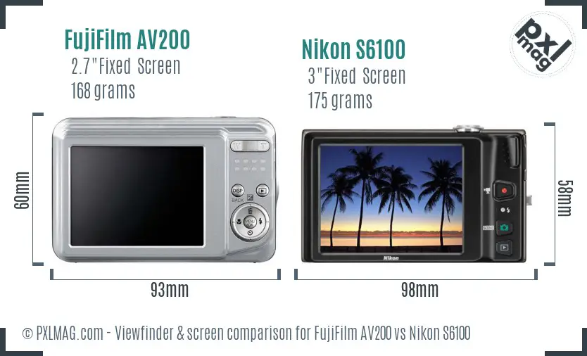FujiFilm AV200 vs Nikon S6100 Screen and Viewfinder comparison FujiFilm AV200 vs Nikon S6100 Screen and Viewfinder comparison