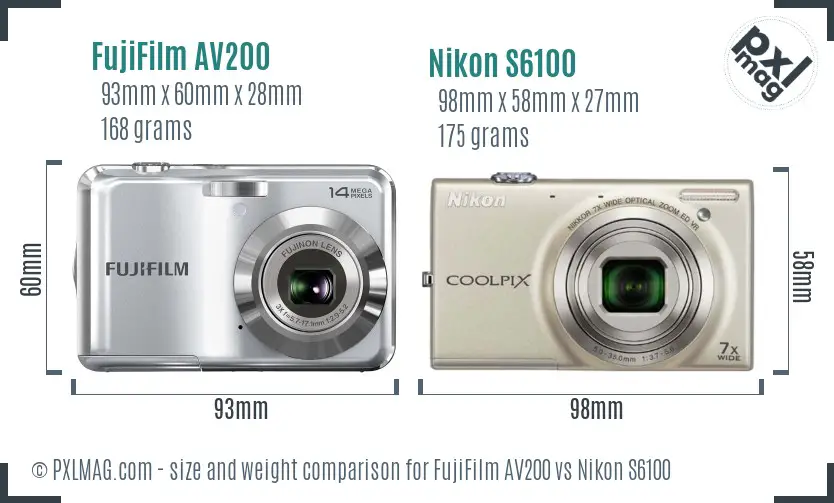 FujiFilm AV200 vs Nikon S6100 size comparison FujiFilm AV200 vs Nikon S6100 size comparison