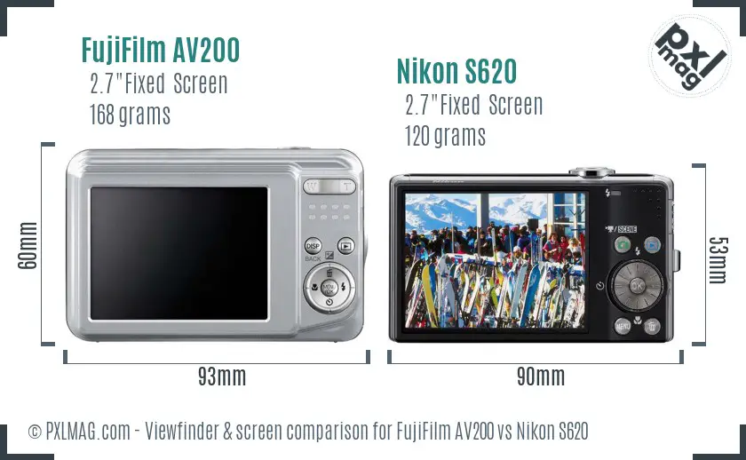 FujiFilm AV200 vs Nikon S620 Screen and Viewfinder comparison FujiFilm AV200 vs Nikon S620 Screen and Viewfinder comparison