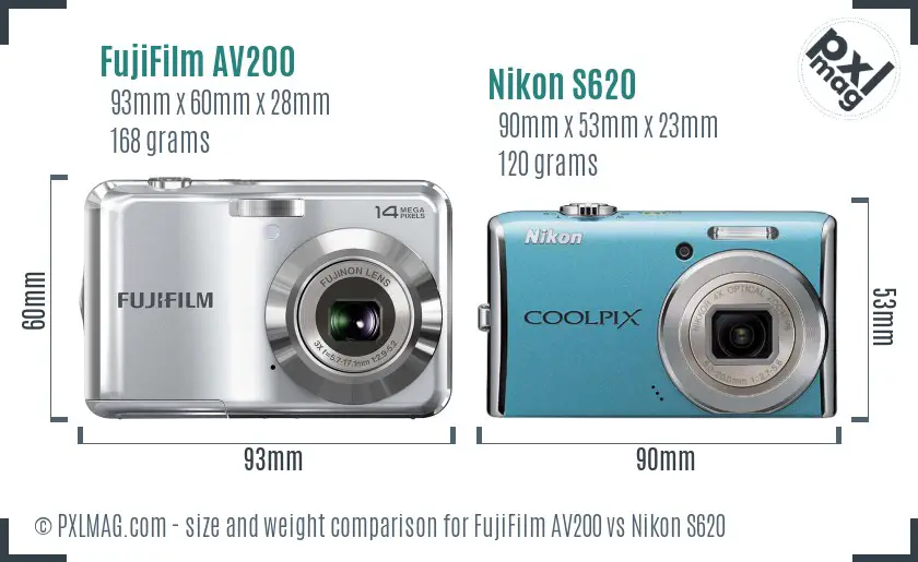 FujiFilm AV200 vs Nikon S620 size comparison FujiFilm AV200 vs Nikon S620 size comparison