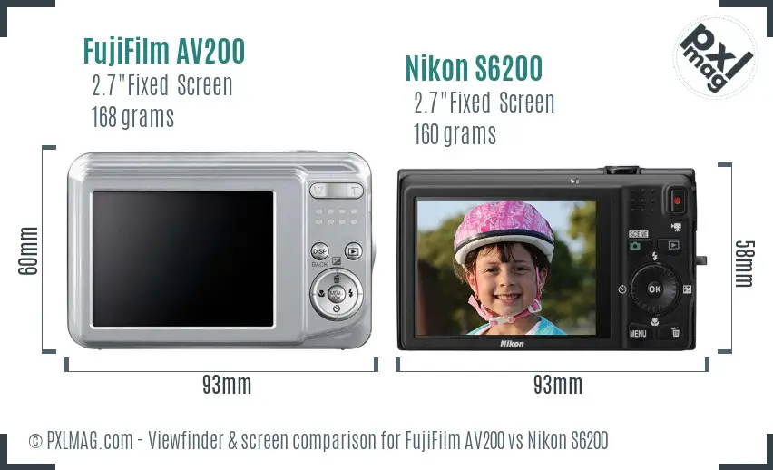 FujiFilm AV200 vs Nikon S6200 Screen and Viewfinder comparison