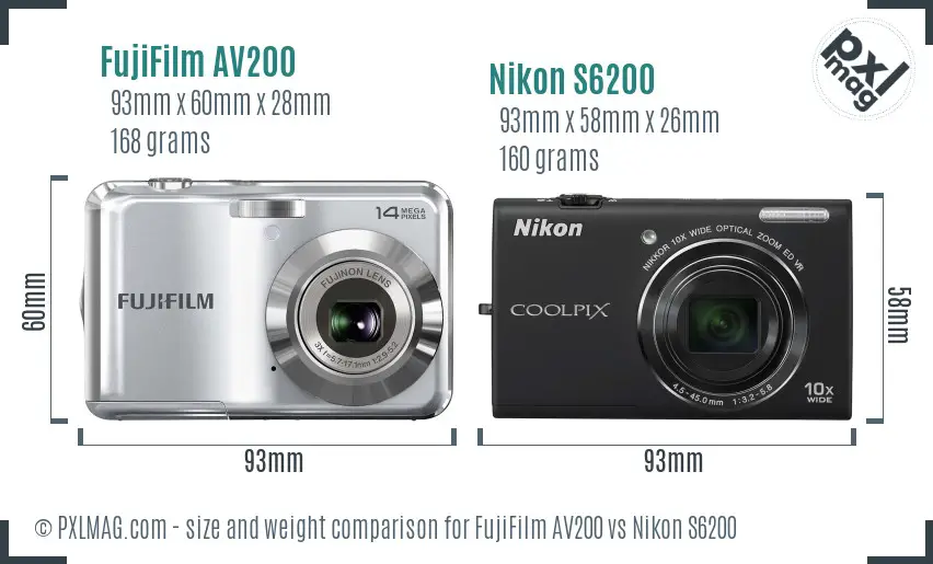 FujiFilm AV200 vs Nikon S6200 size comparison