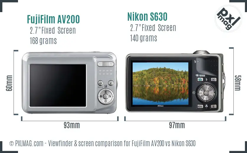 FujiFilm AV200 vs Nikon S630 Screen and Viewfinder comparison