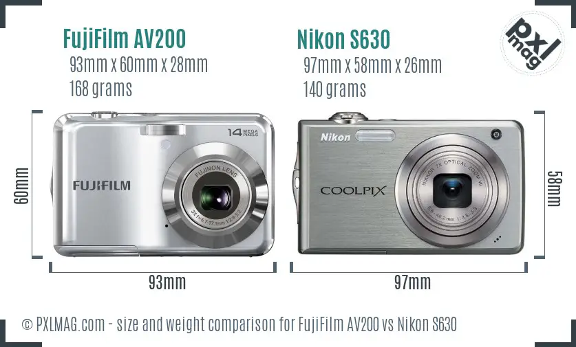 FujiFilm AV200 vs Nikon S630 size comparison