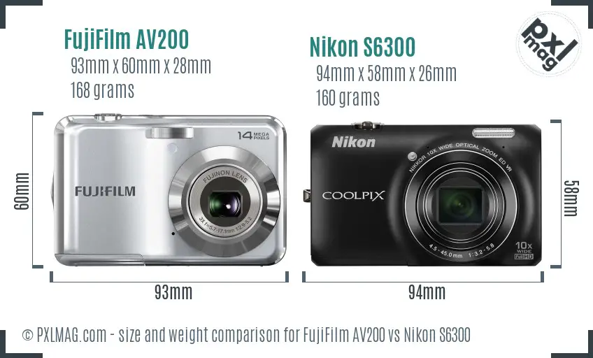 FujiFilm AV200 vs Nikon S6300 size comparison FujiFilm AV200 vs Nikon S6300 size comparison