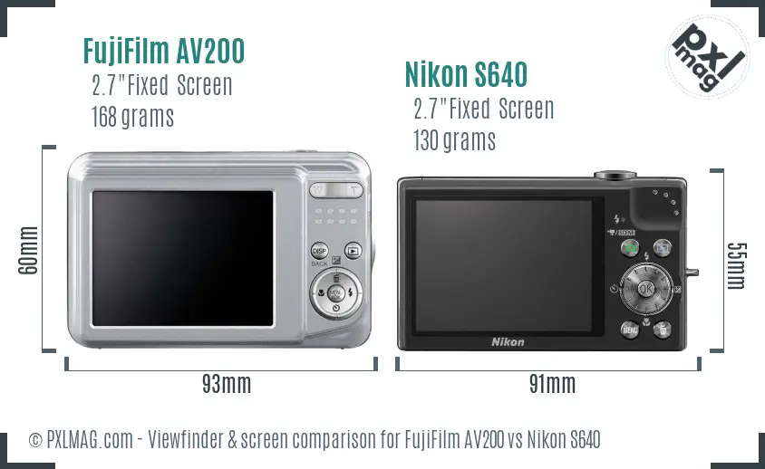 FujiFilm AV200 vs Nikon S640 Screen and Viewfinder comparison