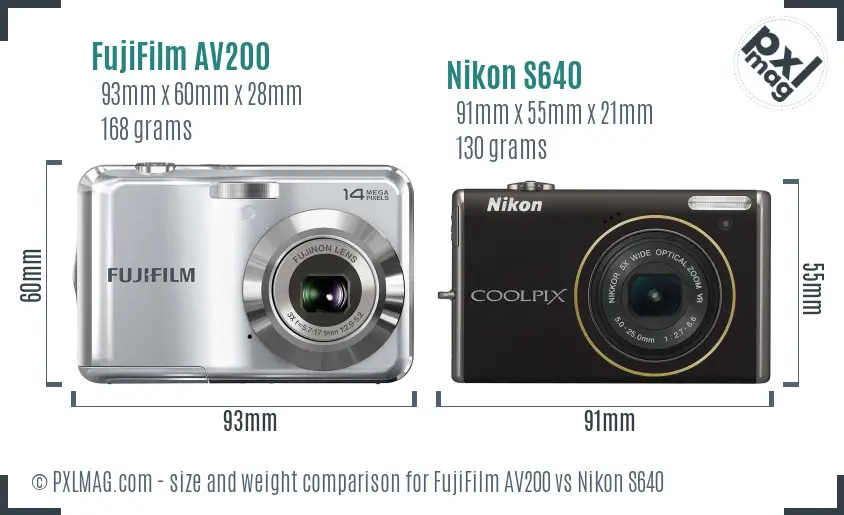 FujiFilm AV200 vs Nikon S640 size comparison