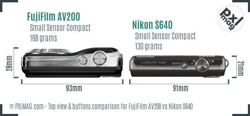 FujiFilm AV200 vs Nikon S640 top view buttons comparison