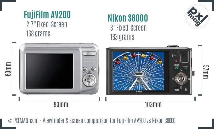 FujiFilm AV200 vs Nikon S8000 Screen and Viewfinder comparison