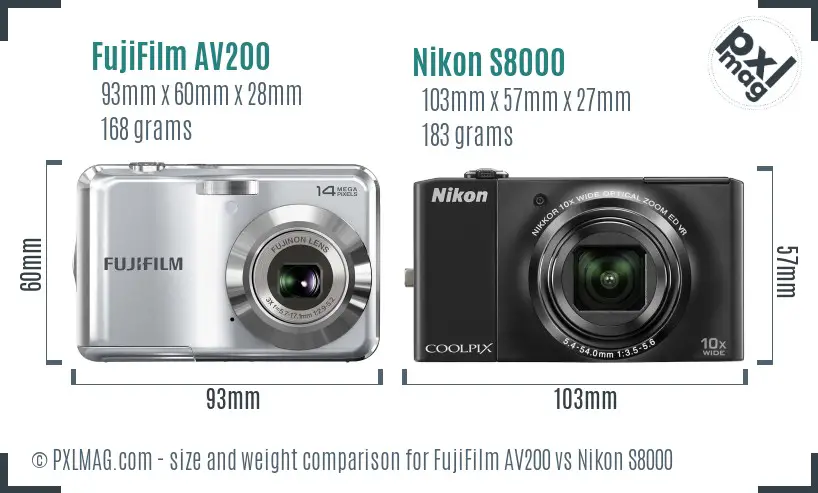 FujiFilm AV200 vs Nikon S8000 size comparison