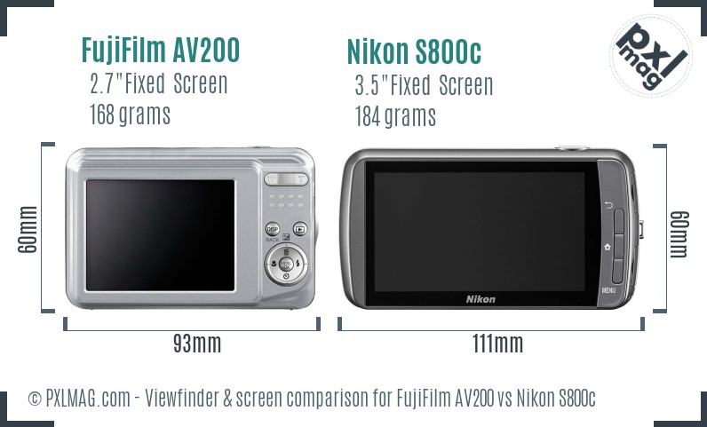 FujiFilm AV200 vs Nikon S800c Screen and Viewfinder comparison