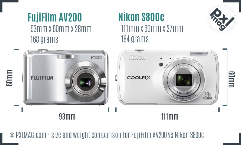 FujiFilm AV200 vs Nikon S800c size comparison FujiFilm AV200 vs Nikon S800c size comparison