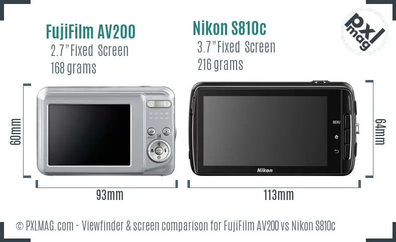 FujiFilm AV200 vs Nikon S810c Screen and Viewfinder comparison