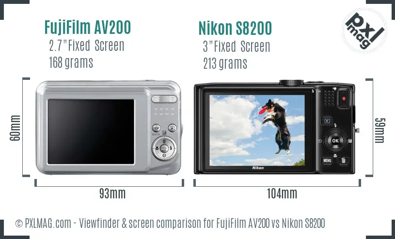 FujiFilm AV200 vs Nikon S8200 Screen and Viewfinder comparison