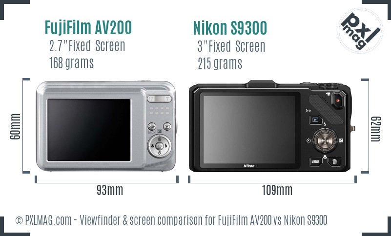 FujiFilm AV200 vs Nikon S9300 Screen and Viewfinder comparison