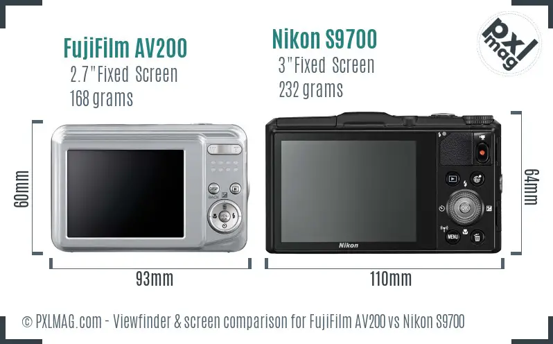 FujiFilm AV200 vs Nikon S9700 Screen and Viewfinder comparison