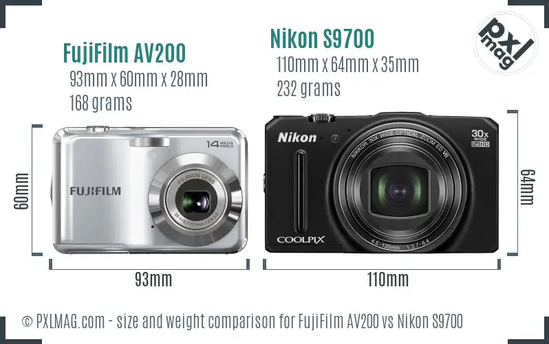FujiFilm AV200 vs Nikon S9700 size comparison