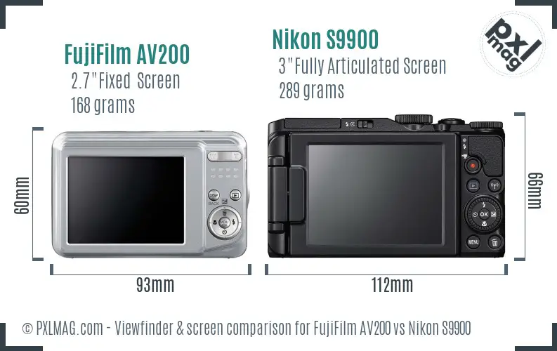 FujiFilm AV200 vs Nikon S9900 Screen and Viewfinder comparison