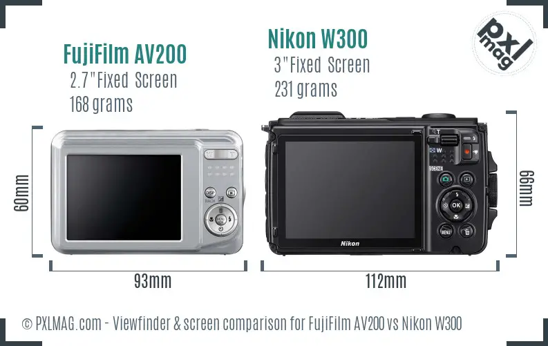 FujiFilm AV200 vs Nikon W300 Screen and Viewfinder comparison