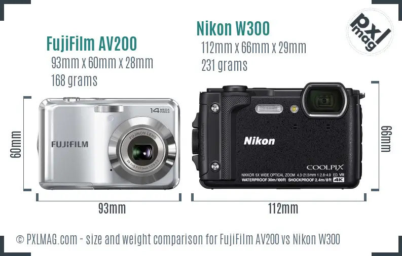 FujiFilm AV200 vs Nikon W300 size comparison
