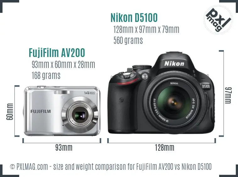 FujiFilm AV200 vs Nikon D5100 size comparison FujiFilm AV200 vs Nikon D5100 size comparison