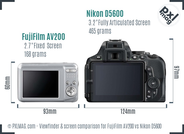 FujiFilm AV200 vs Nikon D5600 Screen and Viewfinder comparison