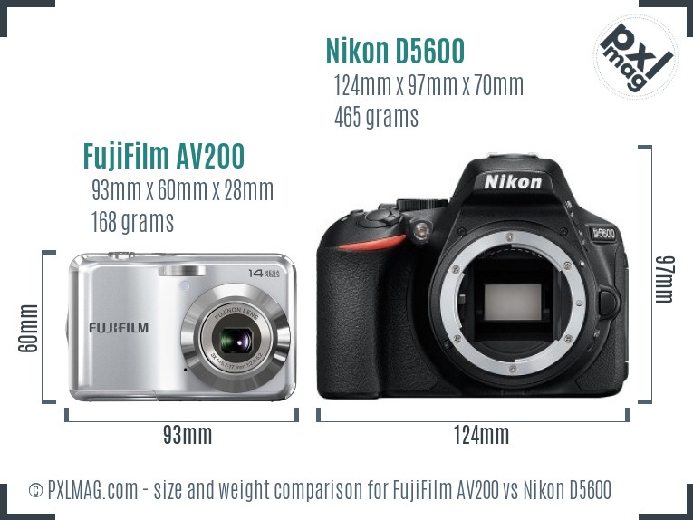 FujiFilm AV200 vs Nikon D5600 size comparison FujiFilm AV200 vs Nikon D5600 size comparison