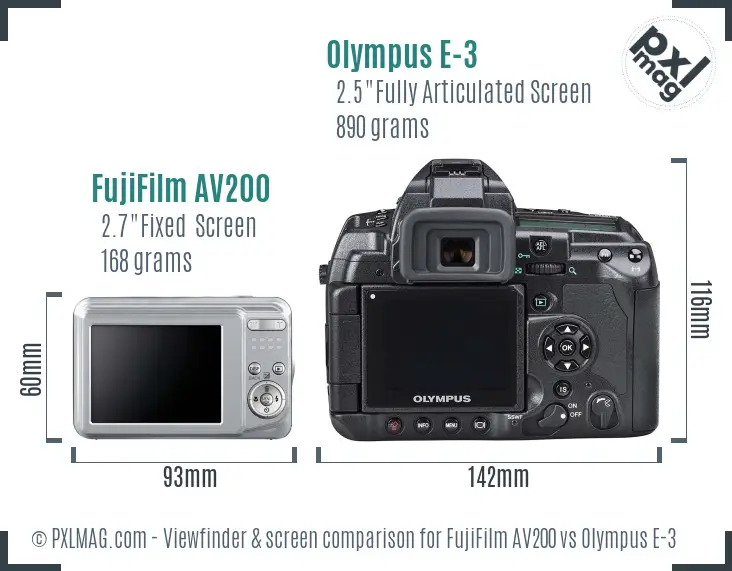 FujiFilm AV200 vs Olympus E-3 Screen and Viewfinder comparison