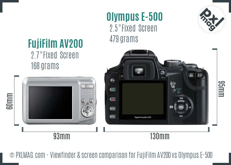 FujiFilm AV200 vs Olympus E-500 Screen and Viewfinder comparison