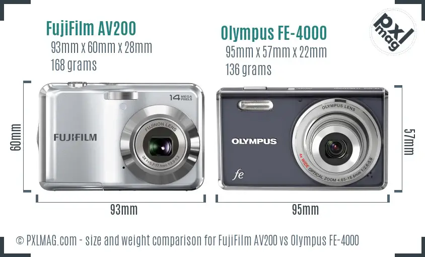 FujiFilm AV200 vs Olympus FE-4000 size comparison FujiFilm AV200 vs Olympus FE-4000 size comparison