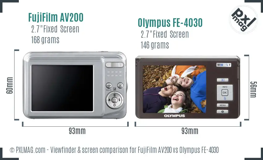 FujiFilm AV200 vs Olympus FE-4030 Screen and Viewfinder comparison FujiFilm AV200 vs Olympus FE-4030 Screen and Viewfinder comparison