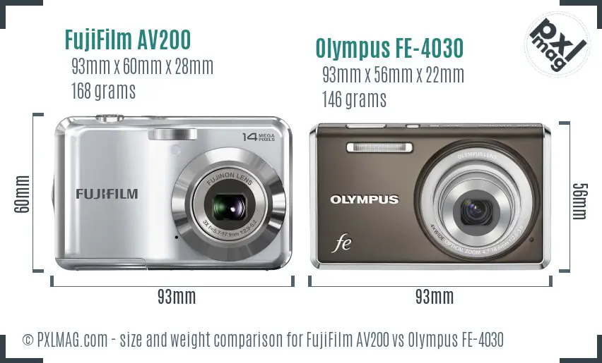 FujiFilm AV200 vs Olympus FE-4030 size comparison FujiFilm AV200 vs Olympus FE-4030 size comparison