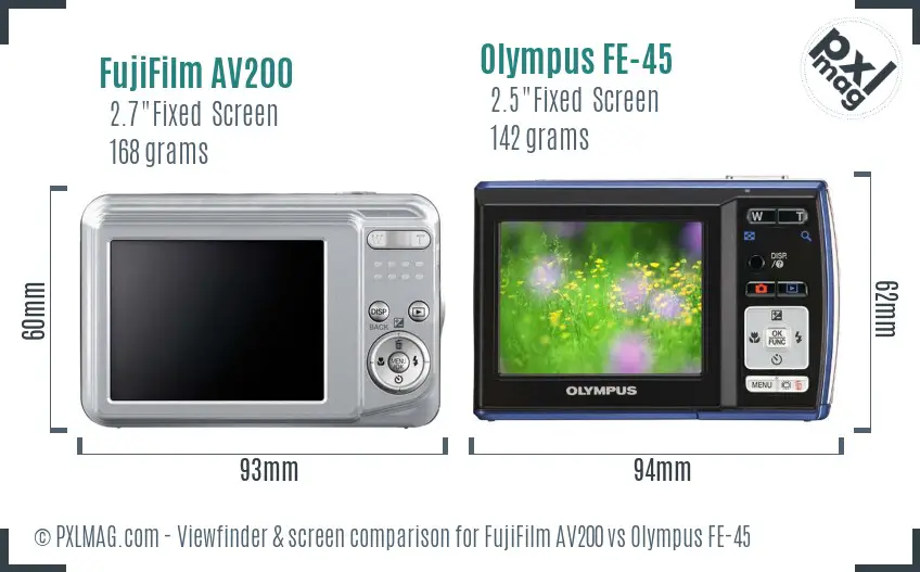 FujiFilm AV200 vs Olympus FE-45 Screen and Viewfinder comparison FujiFilm AV200 vs Olympus FE-45 Screen and Viewfinder comparison