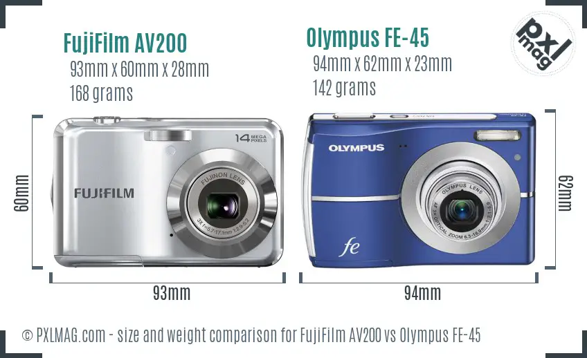 FujiFilm AV200 vs Olympus FE-45 size comparison FujiFilm AV200 vs Olympus FE-45 size comparison