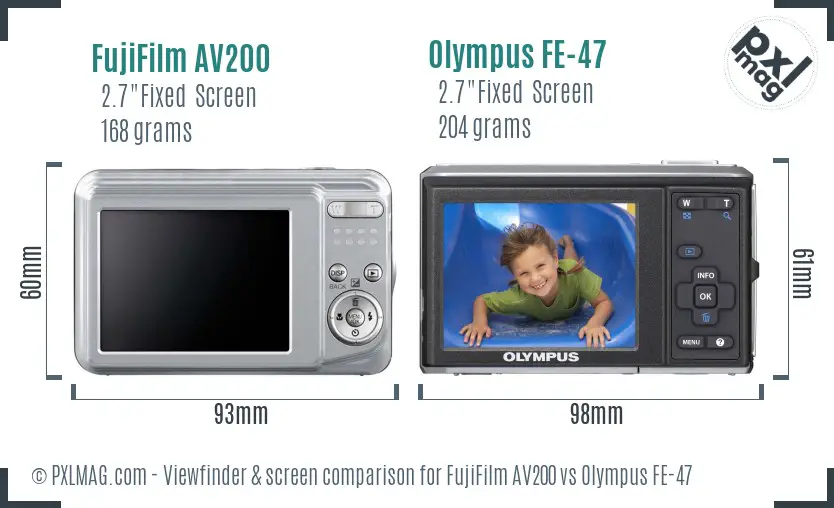 FujiFilm AV200 vs Olympus FE-47 Screen and Viewfinder comparison