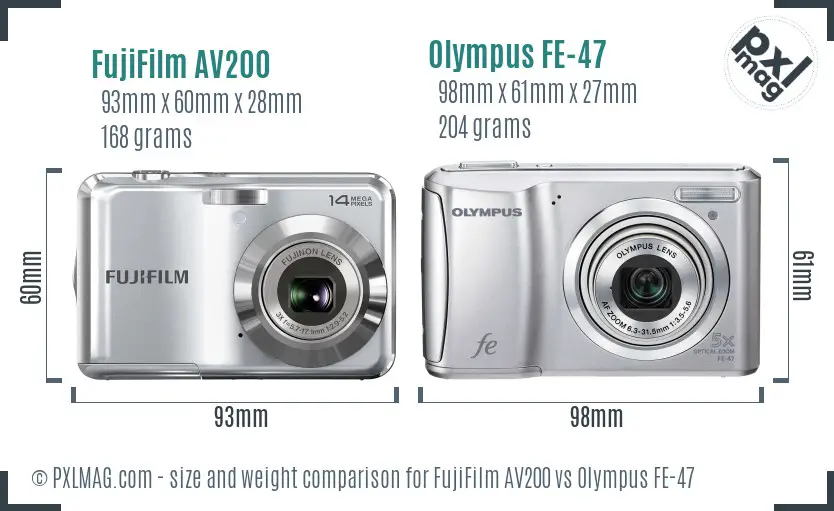 FujiFilm AV200 vs Olympus FE-47 size comparison