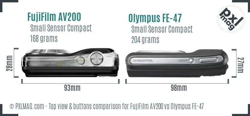 FujiFilm AV200 vs Olympus FE-47 top view buttons comparison