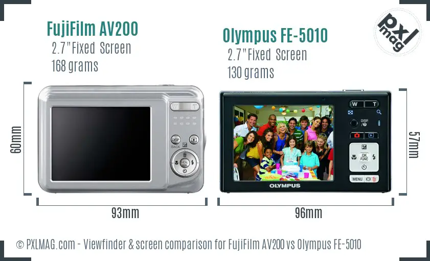 FujiFilm AV200 vs Olympus FE-5010 Screen and Viewfinder comparison