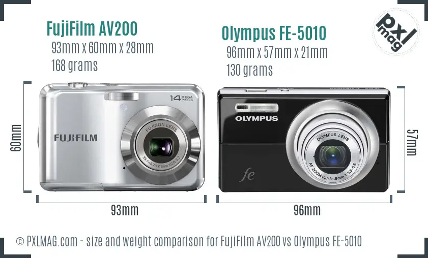 FujiFilm AV200 vs Olympus FE-5010 size comparison
