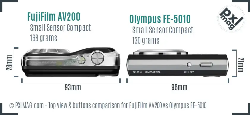FujiFilm AV200 vs Olympus FE-5010 top view buttons comparison