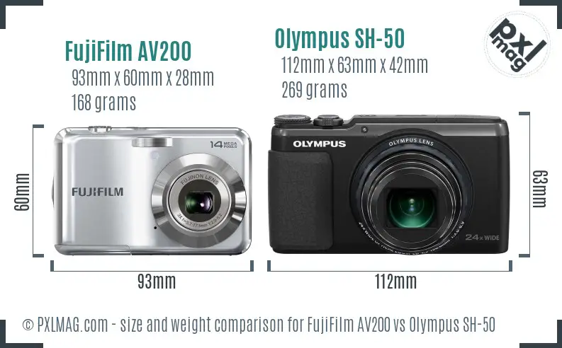 FujiFilm AV200 vs Olympus SH-50 size comparison FujiFilm AV200 vs Olympus SH-50 size comparison