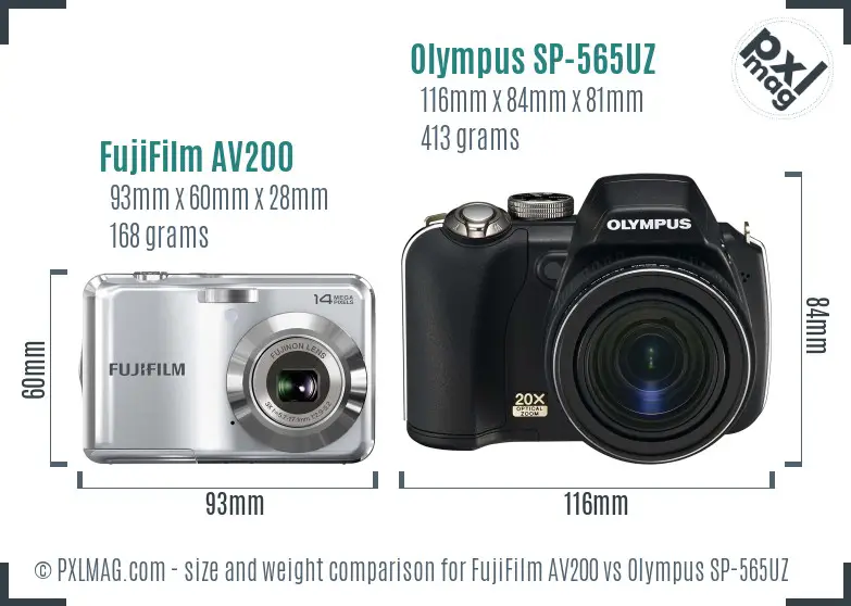 FujiFilm AV200 vs Olympus SP-565UZ size comparison