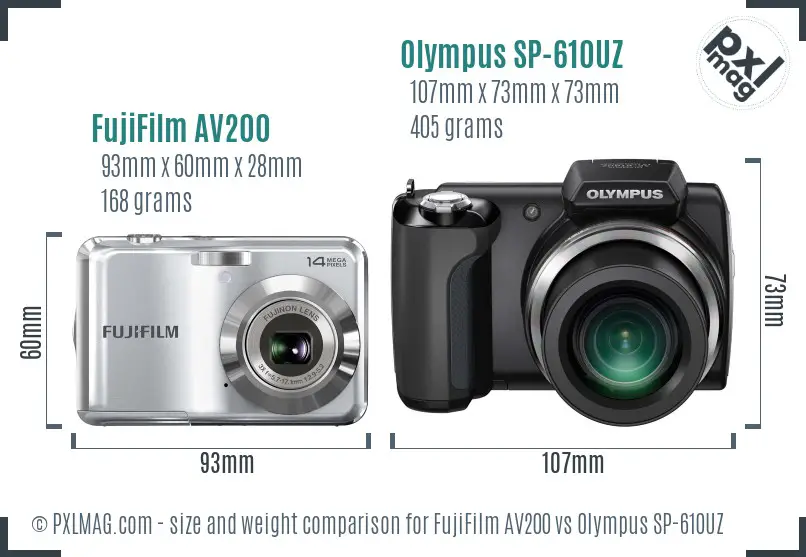 FujiFilm AV200 vs Olympus SP-610UZ size comparison