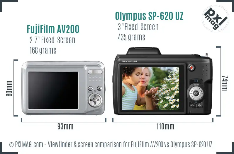 FujiFilm AV200 vs Olympus SP-620 UZ Screen and Viewfinder comparison