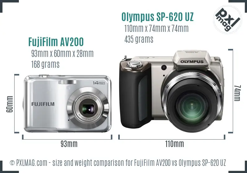 FujiFilm AV200 vs Olympus SP-620 UZ size comparison