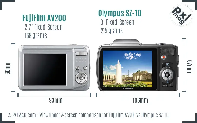 FujiFilm AV200 vs Olympus SZ-10 Screen and Viewfinder comparison