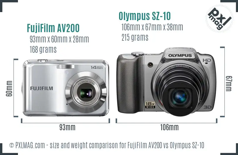 FujiFilm AV200 vs Olympus SZ-10 size comparison