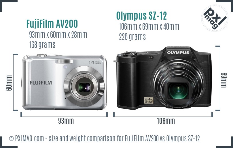 FujiFilm AV200 vs Olympus SZ-12 size comparison