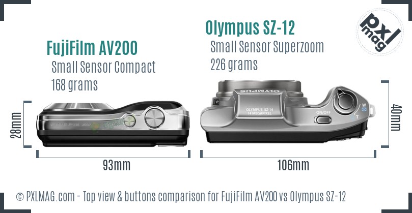 FujiFilm AV200 vs Olympus SZ-12 top view buttons comparison