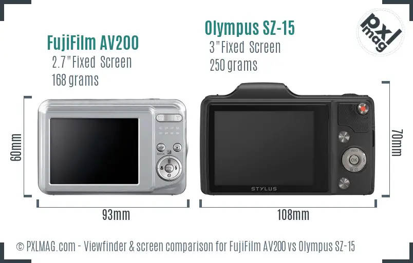 FujiFilm AV200 vs Olympus SZ-15 Screen and Viewfinder comparison